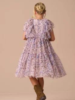 Angel & Rocket Pink Juliana Printed Frill Mesh Dress
