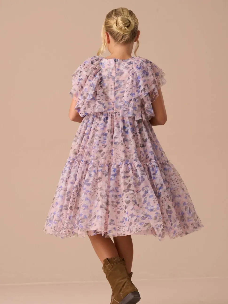 Angel & Rocket Pink Juliana Printed Frill Mesh Dress