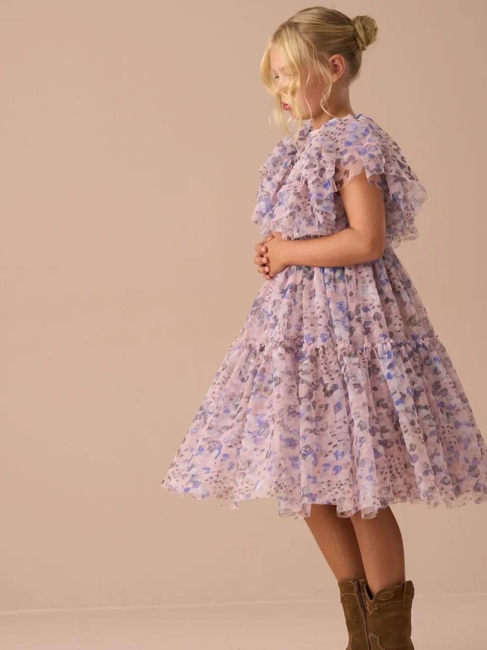 Angel & Rocket Pink Juliana Printed Frill Mesh Dress