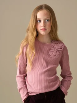 Angel & Rocket Pink Lizzy Corsage Rib Long Sleeves Top