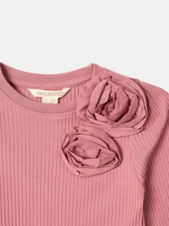 Angel & Rocket Pink Lizzy Corsage Rib Long Sleeves Top