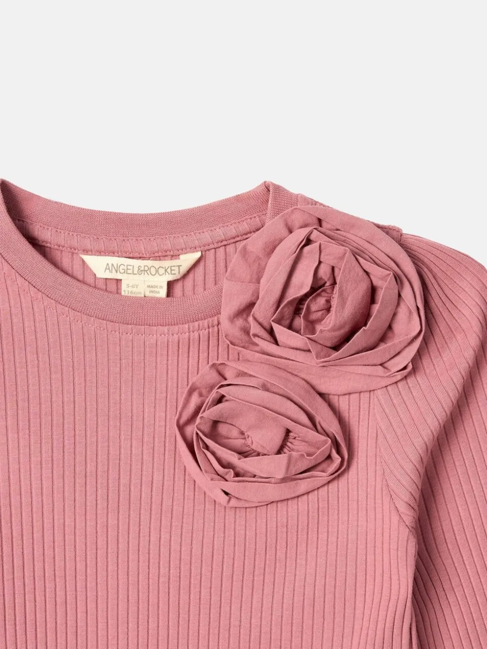 Angel & Rocket Pink Lizzy Corsage Rib Long Sleeves Top