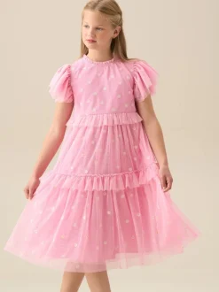 Angel & Rocket Pink Luisa Yellow Embroidered Mesh Dress