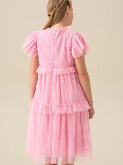 Angel & Rocket Pink Luisa Yellow Embroidered Mesh Dress