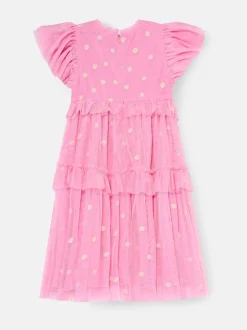 Angel & Rocket Pink Luisa Yellow Embroidered Mesh Dress