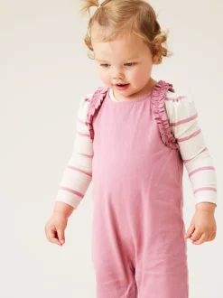 Angel & Rocket Pink Mila Frill Shoulder Dungaree And Print Bodysuit