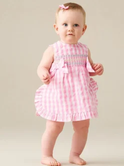 Angel & Rocket Pink Percy Gingham Frill And Bloomer Dress