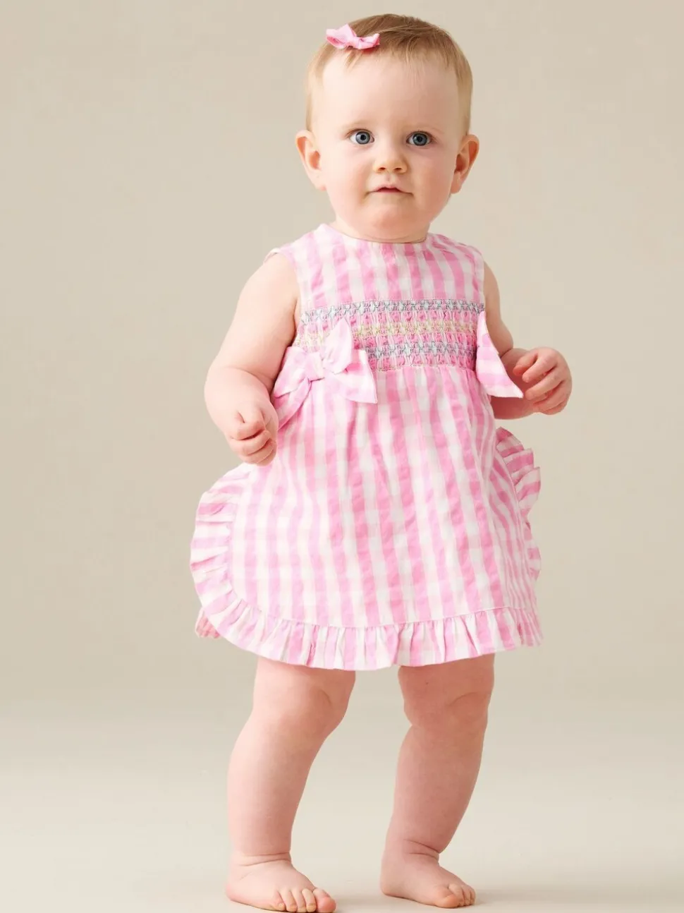 Angel & Rocket Pink Percy Gingham Frill And Bloomer Dress