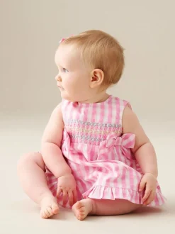 Angel & Rocket Pink Percy Gingham Frill And Bloomer Dress