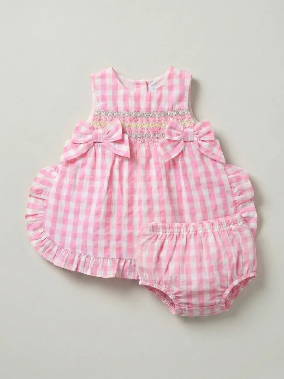 Angel & Rocket Pink Percy Gingham Frill And Bloomer Dress