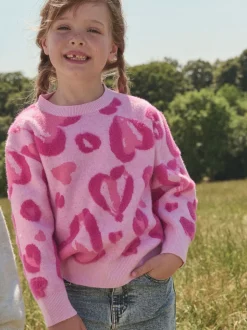 Angel & Rocket Pink Reya Leopard Print Heart Eyelash Jumper