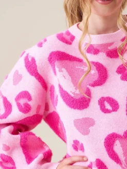 Angel & Rocket Pink Reya Leopard Print Heart Eyelash Jumper