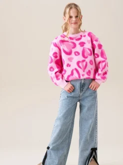 Angel & Rocket Pink Reya Leopard Print Heart Eyelash Jumper