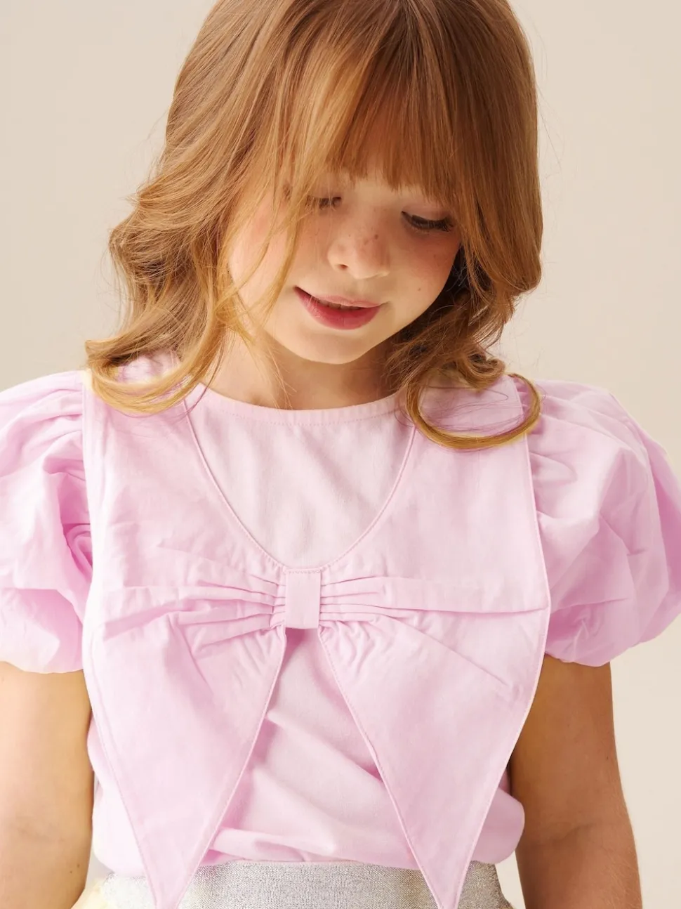 Angel & Rocket Pink Tilly Bow Collar Puff Sleeve T-Shirt
