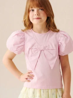 Angel & Rocket Pink Tilly Bow Collar Puff Sleeve T-Shirt