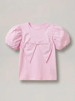 Angel & Rocket Pink Tilly Bow Collar Puff Sleeve T-Shirt