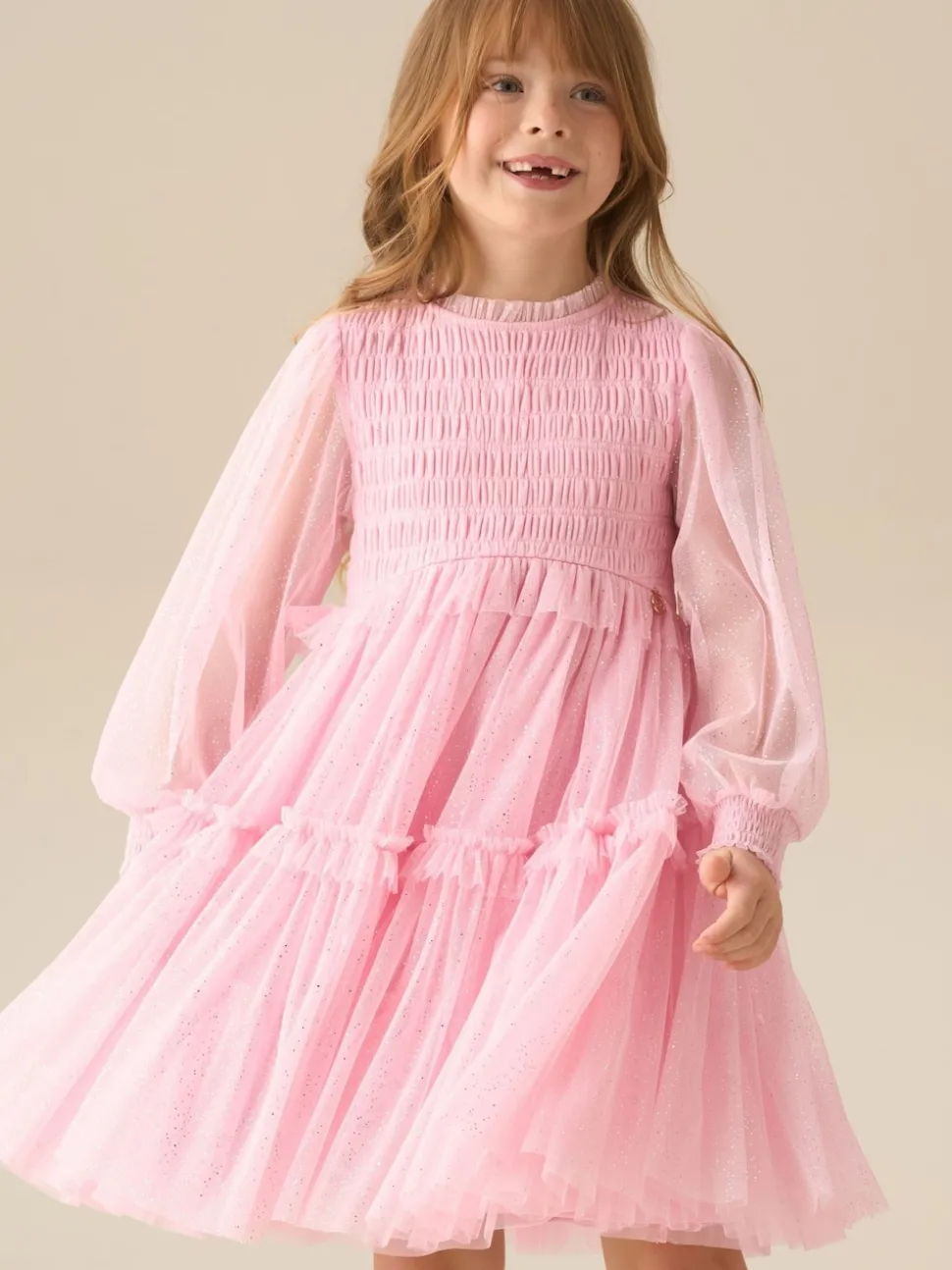 Angel & Rocket Pink Willow Ivory Balloon Sleeve Boho Dress