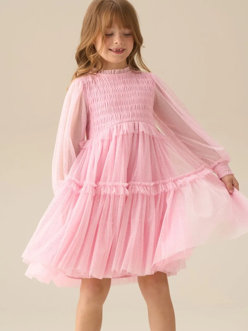 Angel & Rocket Pink Willow Ivory Balloon Sleeve Boho Dress