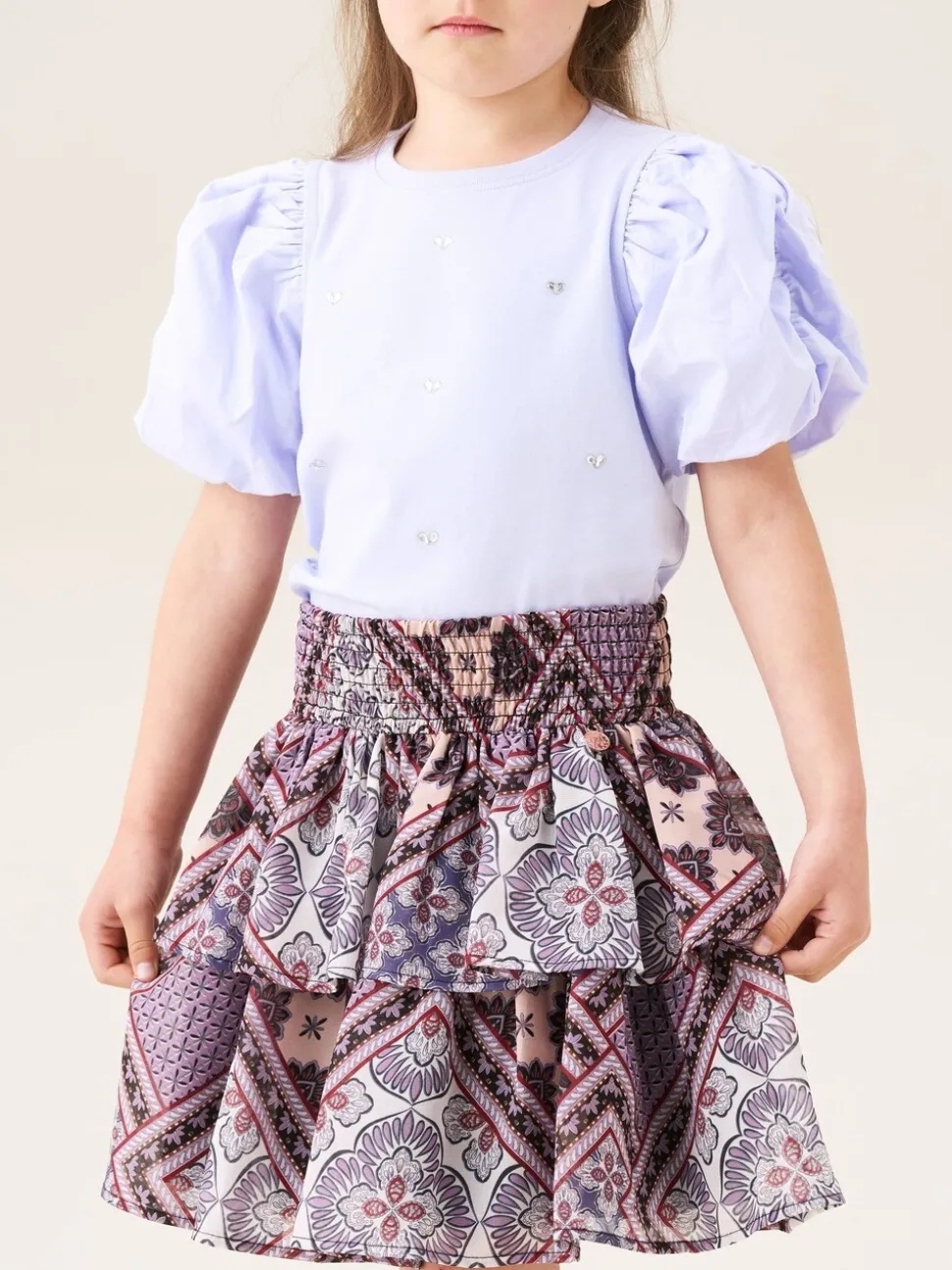 Angel & Rocket Purple Adrienne Tiered Boho Print Skirt