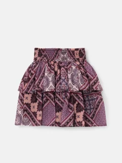 Angel & Rocket Purple Adrienne Tiered Boho Print Skirt