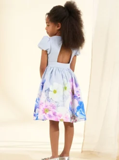 Angel & Rocket Purple Anna Mint Border Print Puff Sleeve 100% Cotton Dress
