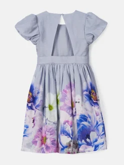 Angel & Rocket Purple Anna Mint Border Print Puff Sleeve 100% Cotton Dress