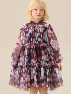 Angel & Rocket Purple Cara Printed Swing Mesh Dress