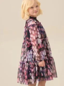 Angel & Rocket Purple Cara Printed Swing Mesh Dress