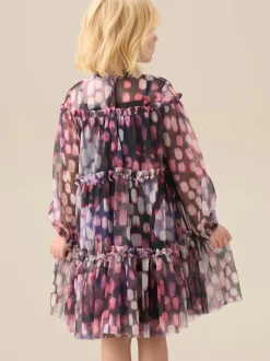 Angel & Rocket Purple Cara Printed Swing Mesh Dress