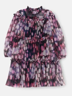 Angel & Rocket Purple Cara Printed Swing Mesh Dress