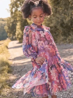 Angel & Rocket Purple Cara Printed Swing Mesh Dress