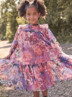 Angel & Rocket Purple Cara Printed Swing Mesh Dress