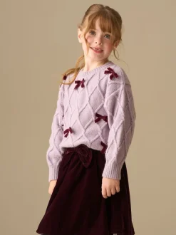 Angel & Rocket Purple Clara Textured Knit Velvet Bow Jumper