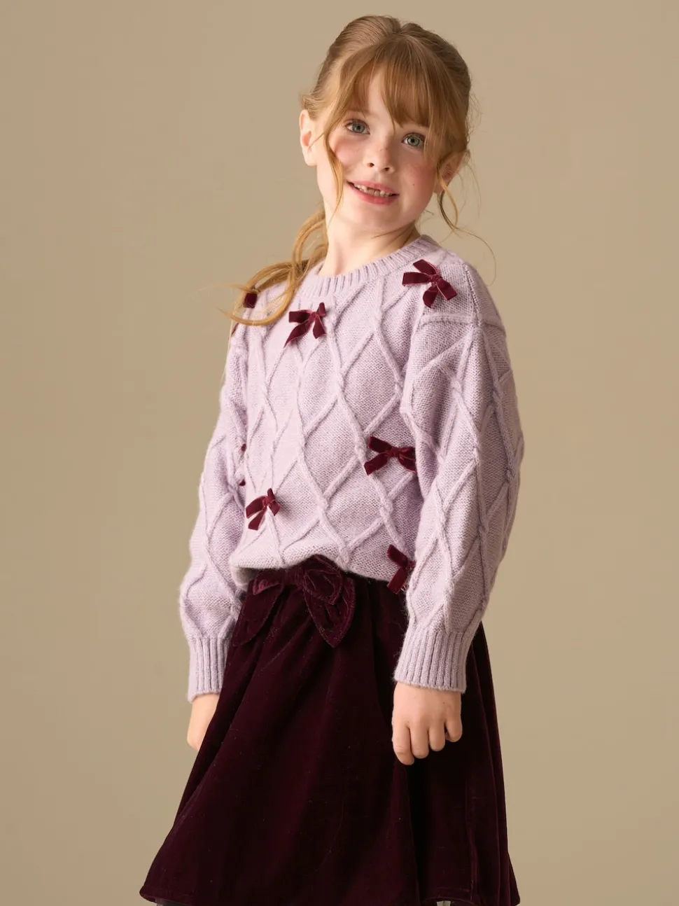 Angel & Rocket Purple Clara Textured Knit Velvet Bow Jumper