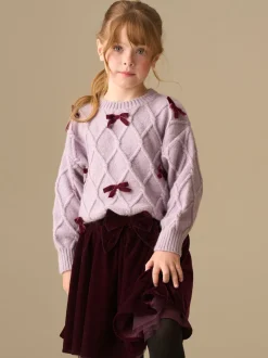 Angel & Rocket Purple Clara Textured Knit Velvet Bow Jumper