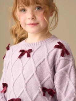 Angel & Rocket Purple Clara Textured Knit Velvet Bow Jumper
