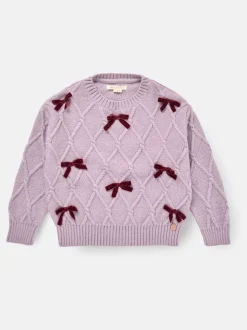 Angel & Rocket Purple Clara Textured Knit Velvet Bow Jumper