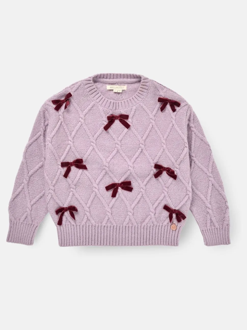 Angel & Rocket Purple Clara Textured Knit Velvet Bow Jumper