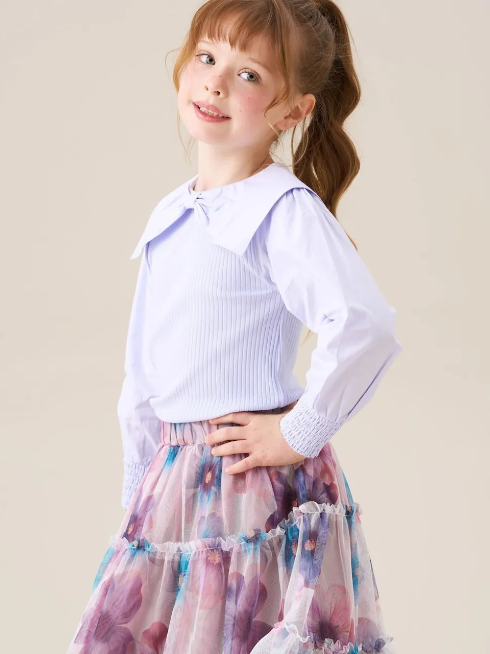 Angel & Rocket Purple Elise Bow Collar Long Sleeve Blouse