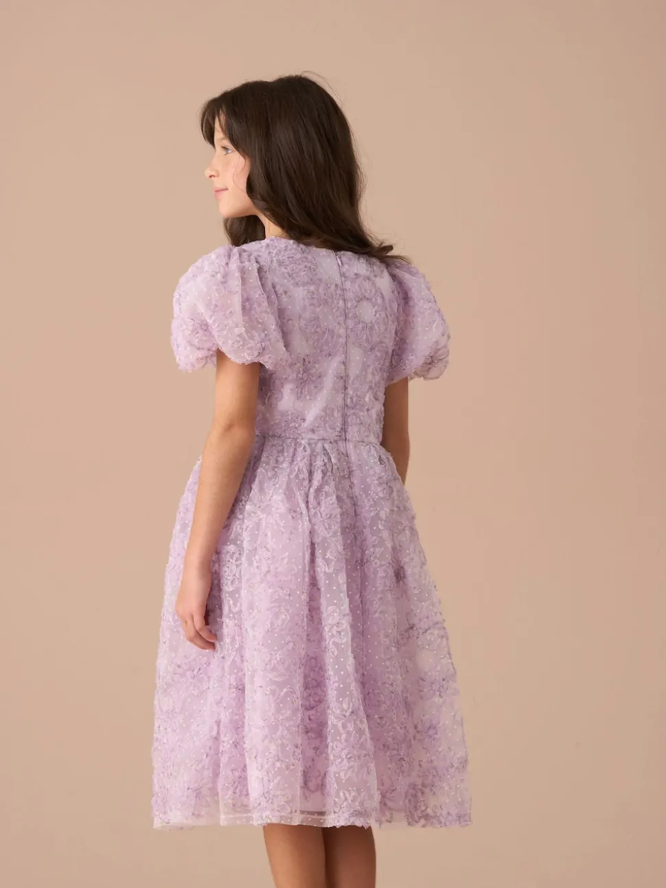 Angel & Rocket Purple Ines Purple Embellished Puff Sleeve Dress