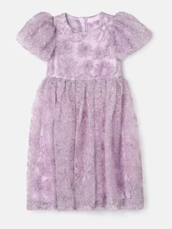 Angel & Rocket Purple Ines Purple Embellished Puff Sleeve Dress