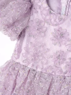 Angel & Rocket Purple Ines Purple Embellished Puff Sleeve Dress