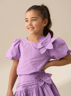 Angel & Rocket Purple Roxie Corsage Woven 100% Cotton Top