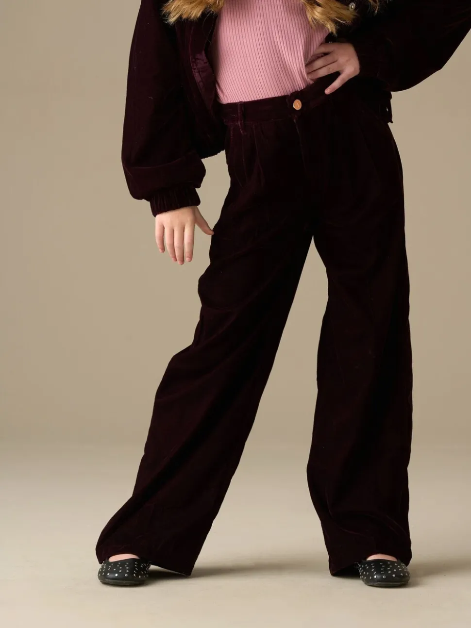 Angel & Rocket Red Chloe Velvet Wide Leg Trousers