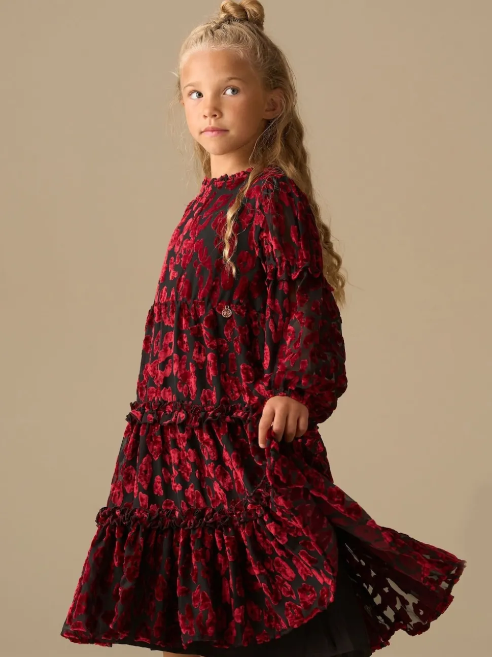 Angel & Rocket Red Poppy Devore Velvet Tiered Dress