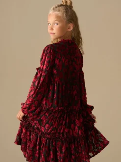 Angel & Rocket Red Poppy Devore Velvet Tiered Dress