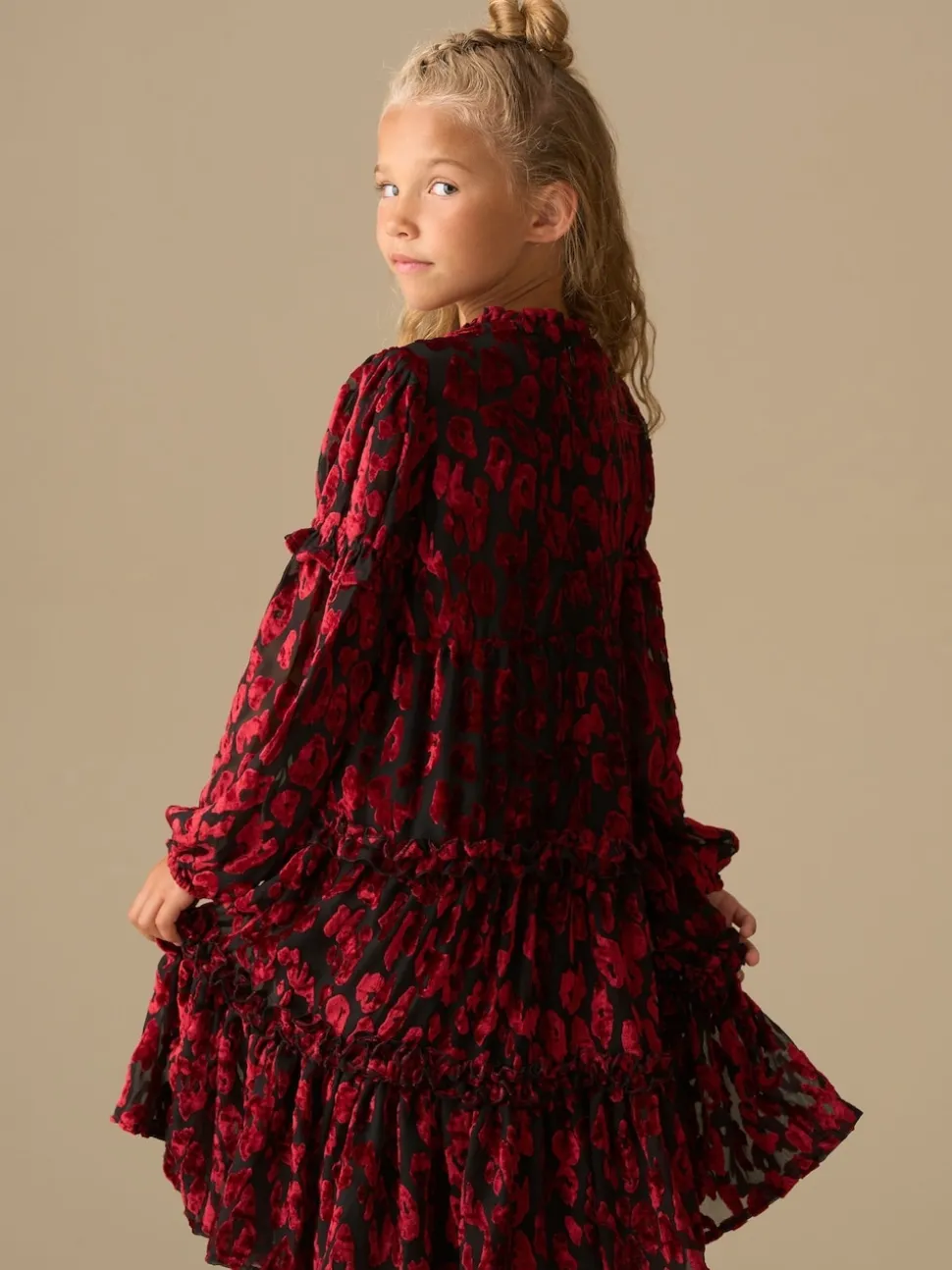 Angel & Rocket Red Poppy Devore Velvet Tiered Dress
