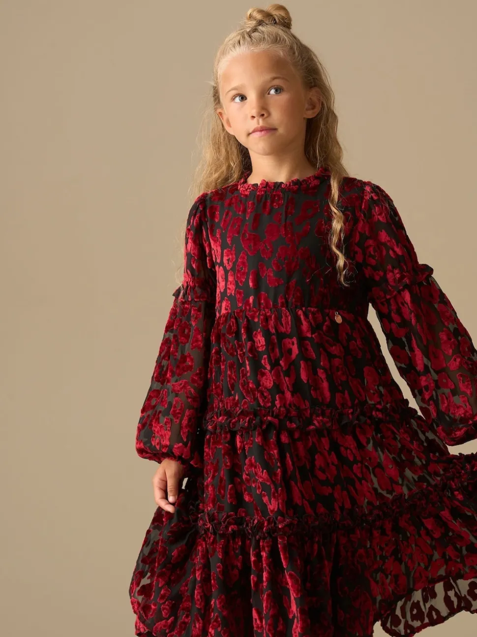 Angel & Rocket Red Poppy Devore Velvet Tiered Dress