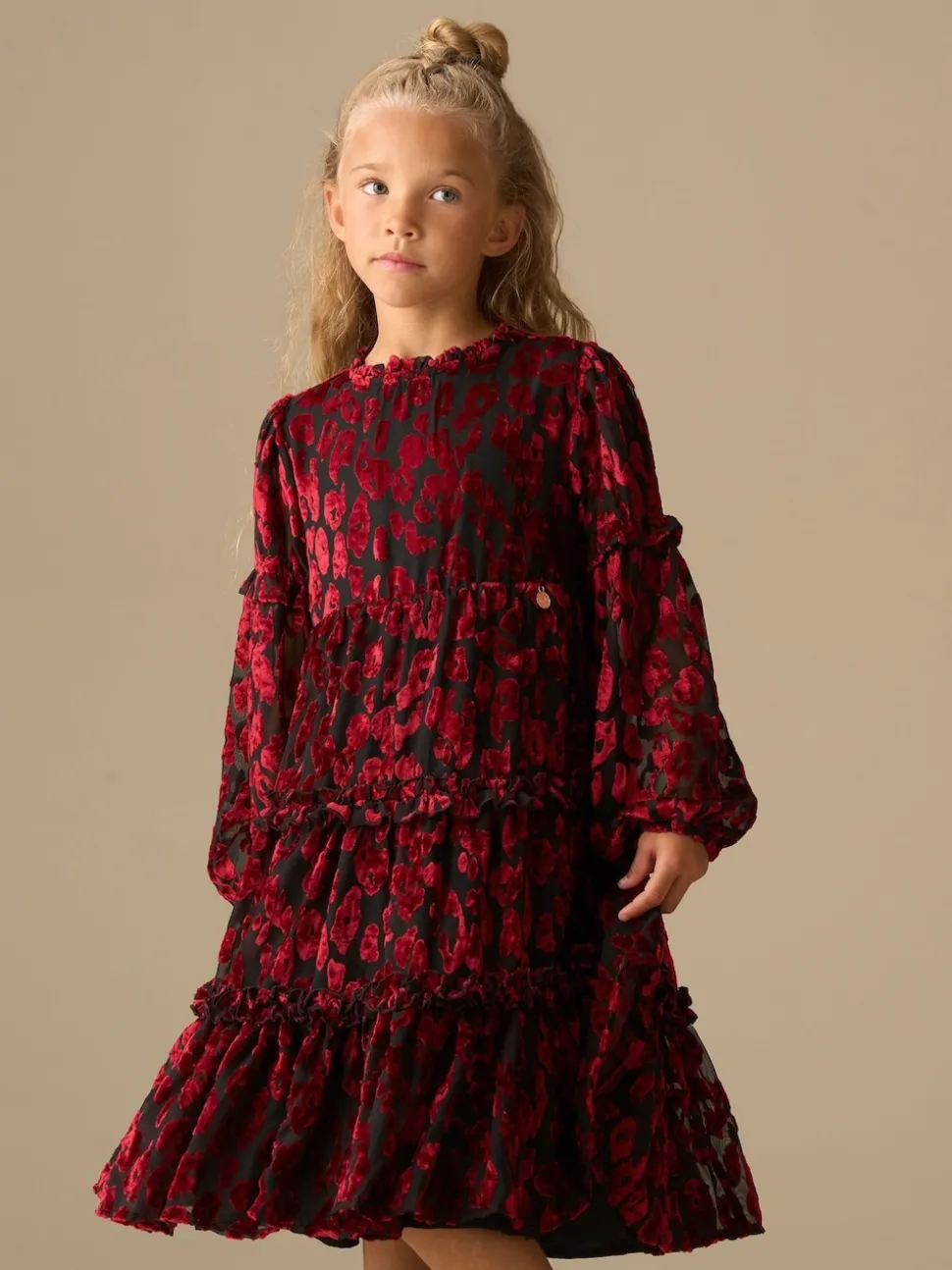 Angel & Rocket Red Poppy Devore Velvet Tiered Dress