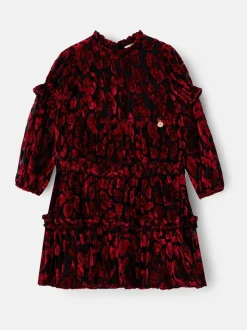 Angel & Rocket Red Poppy Devore Velvet Tiered Dress